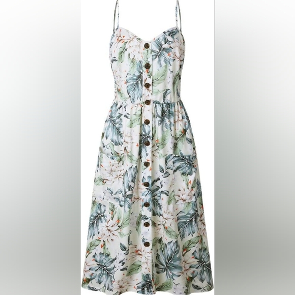 Green and White Buttoned Midi Sundress - Picture 1 of 6
